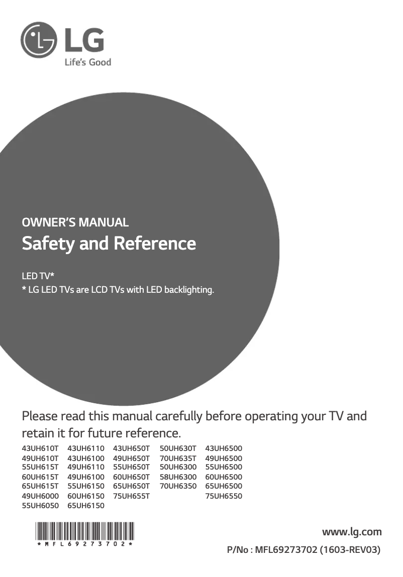 Page 1 de la notice Manuel utilisateur LG 49UH6110