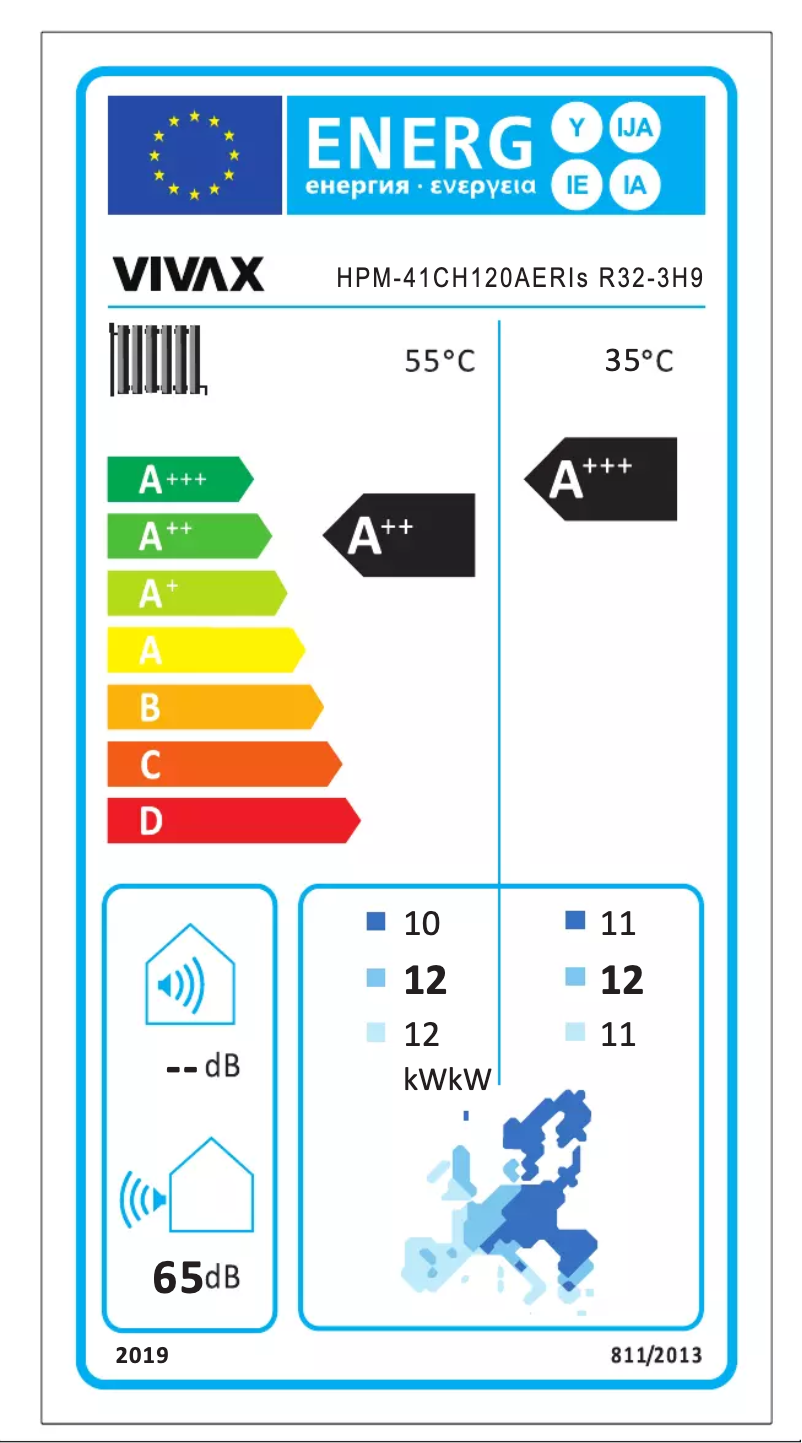 Page 1 de la notice Label énergétique Vivax HPM-41CH120AERIs R32-3H9