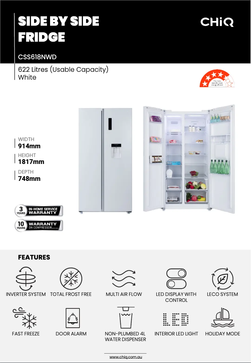 Page 1 de la notice Fiche technique CHiQ CSS618NWD