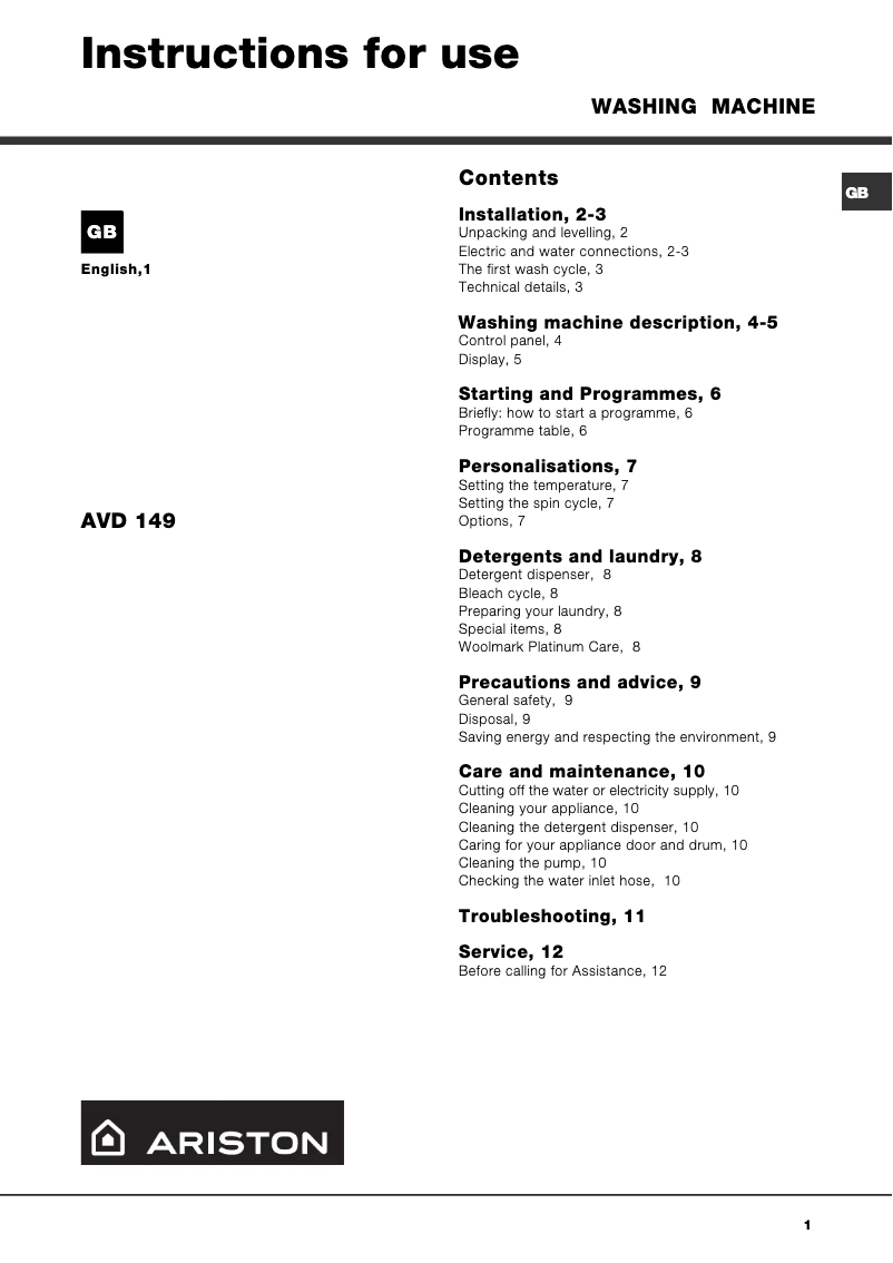 Image de la première page du manuel de l'appareil AVD 149