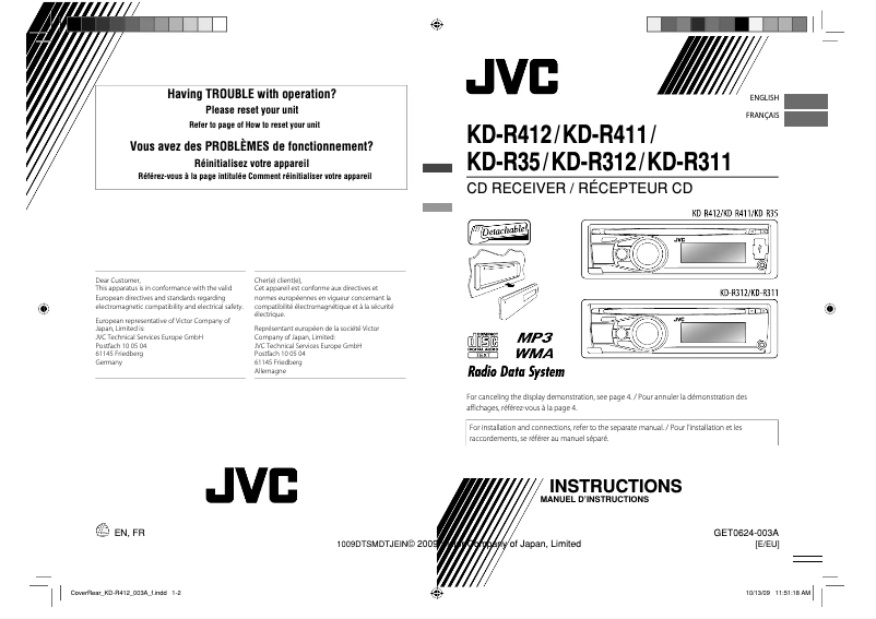 Page 1 de la notice Manuel utilisateur JVC KD-R312EY