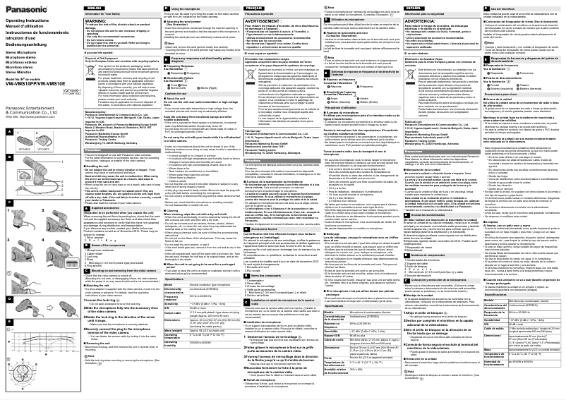 Page 1 de la notice Manuel utilisateur Panasonic VW-VMS10