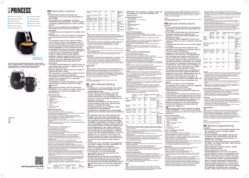 Page 1 de la notice Manuel utilisateur Princess Aerofryer XL
