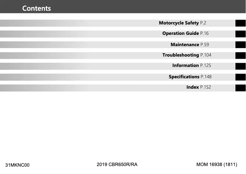 Page 1 de la notice Manuel utilisateur Honda CBR650RA (2019)