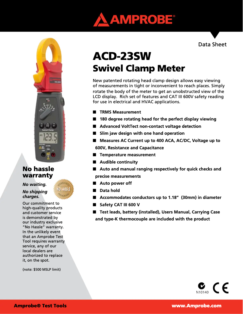 Page 1 de la notice Fiche technique Amprobe ACD-23SW