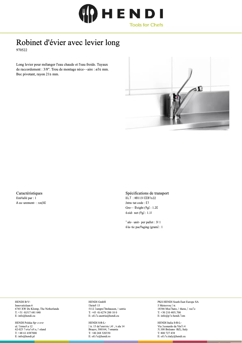 Page 1 de la notice Manuel utilisateur Hendi 970522