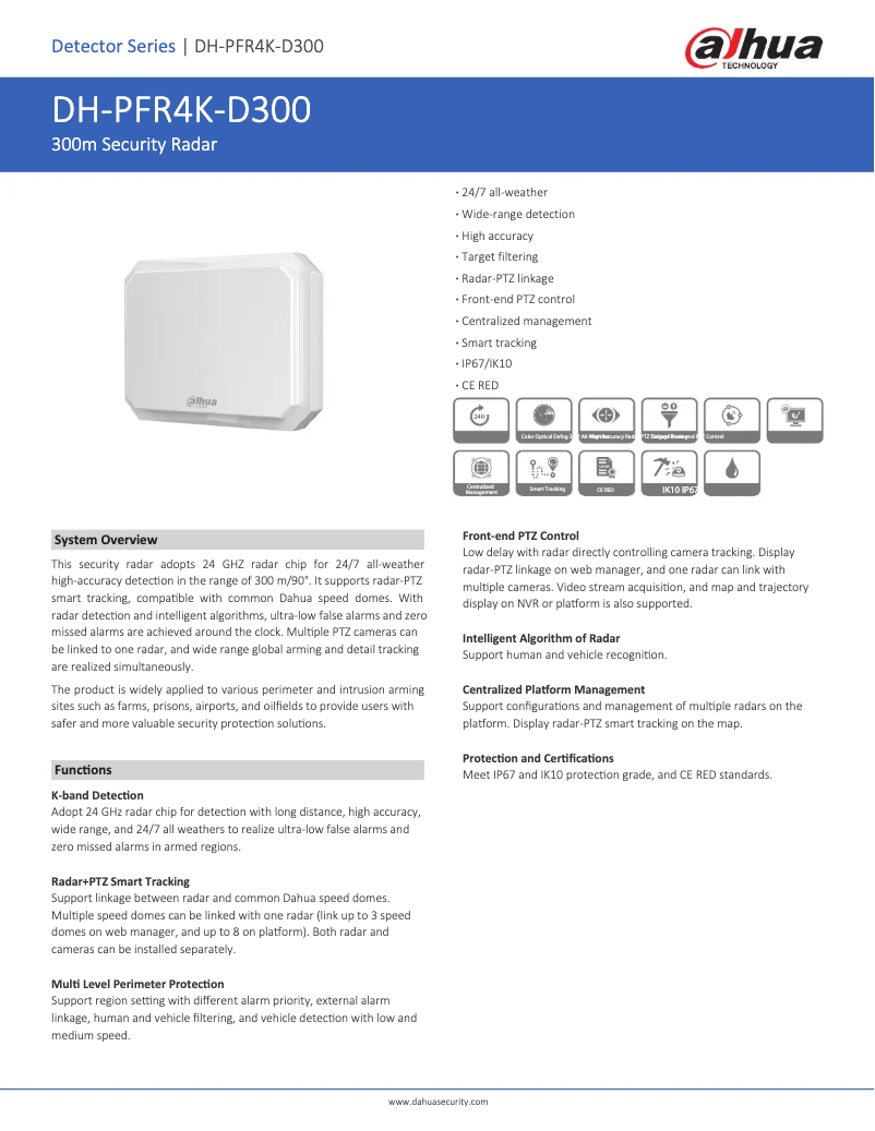 Page 1 de la notice Fiche technique Dahua Technology PFR4K-D300