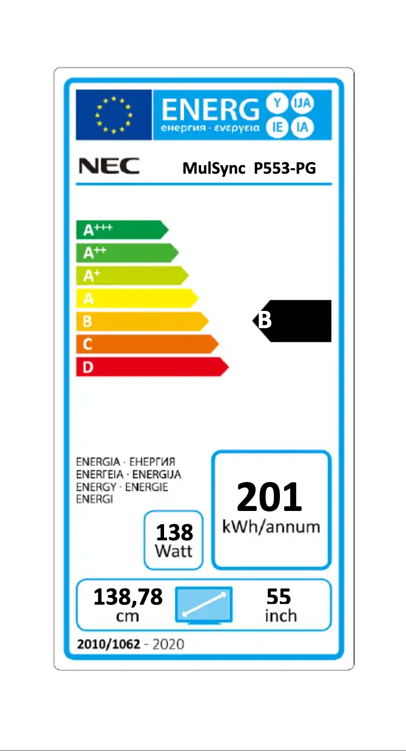 Page n°1 - Label énergétique NEC MultiSync P553