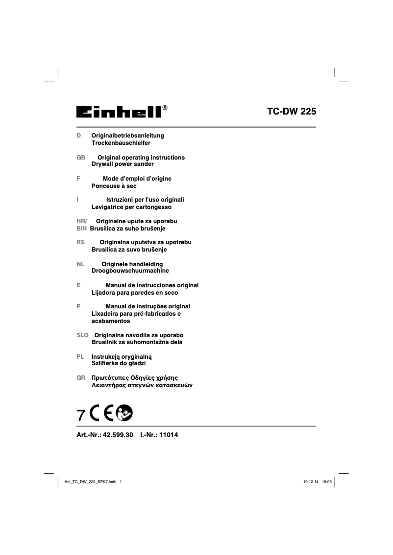 Page 1 de la notice Manuel utilisateur Einhell TC-DW 225