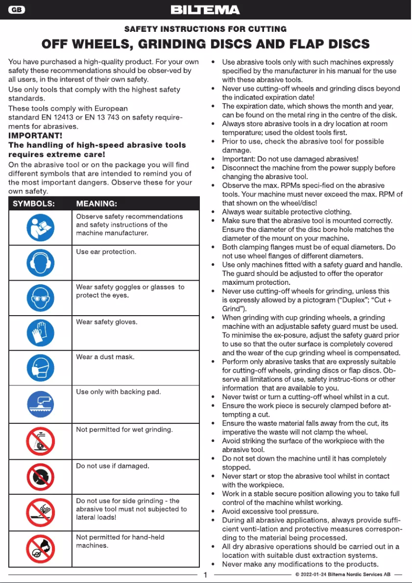 Page 1 de la notice Manuel utilisateur Biltema 19-3412