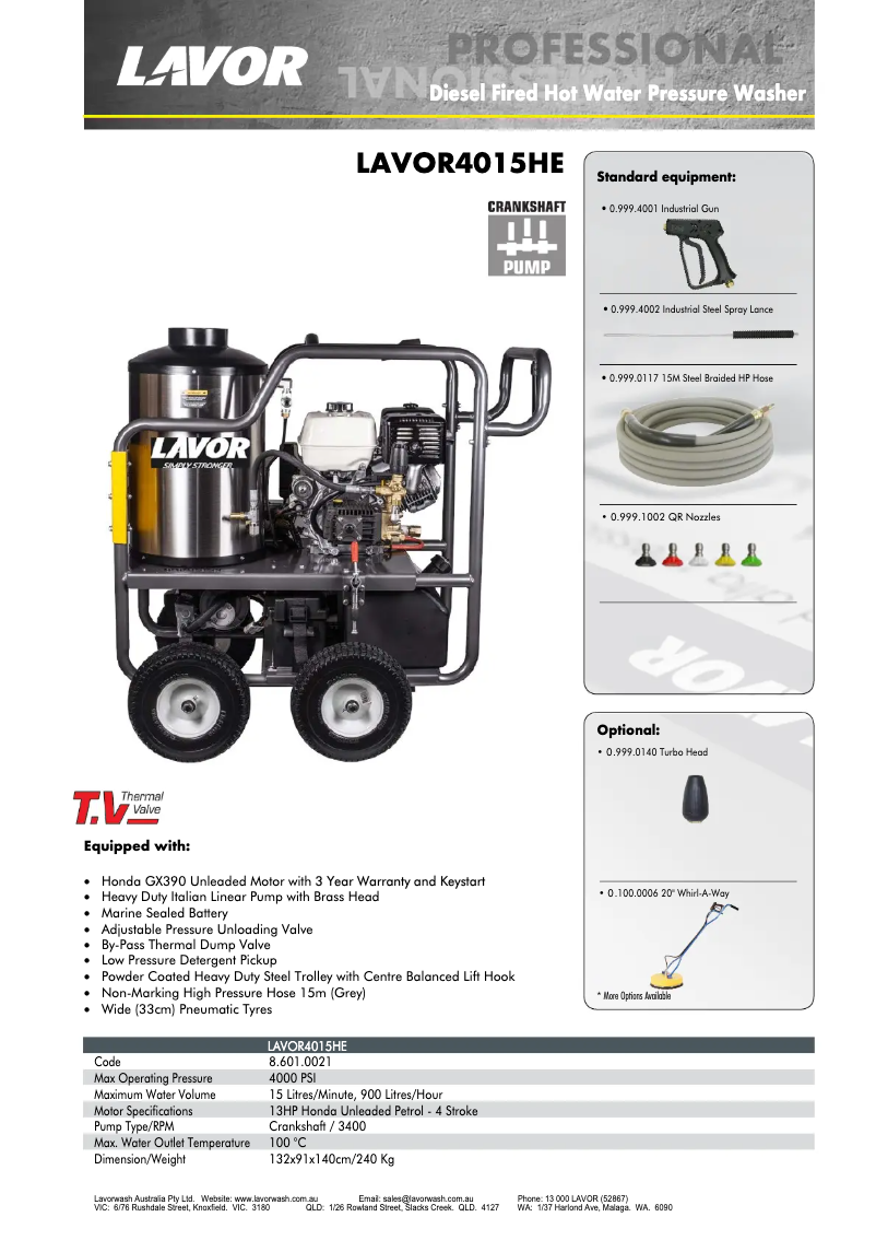 Page 1 de la notice Manuel utilisateur Lavorwash LAVOR4015HE