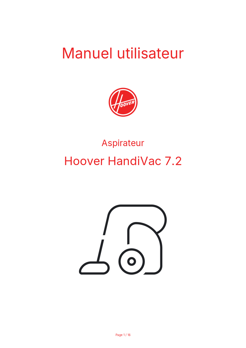 Image de la première page du manuel de l'appareil HandiVac 7.2