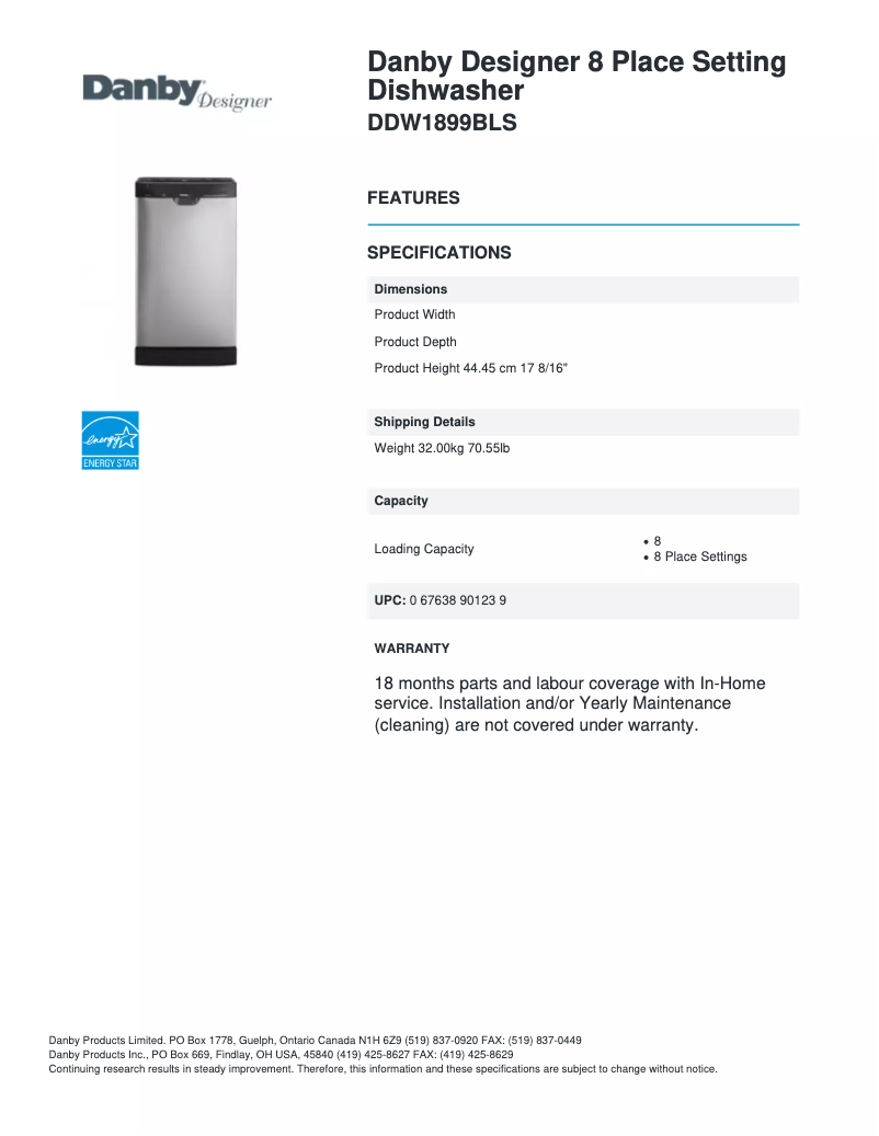 Imagen de la primera página del manual del dispositivo DDW1899BLS