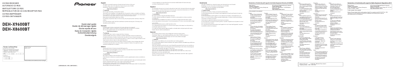Page n°1 - Guide de démarrage rapide Pioneer DEH-X8600BT
