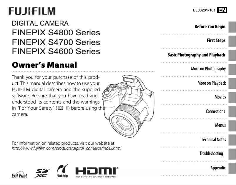 Page 1 de la notice Manuel utilisateur Fujifilm FinePix S4800
