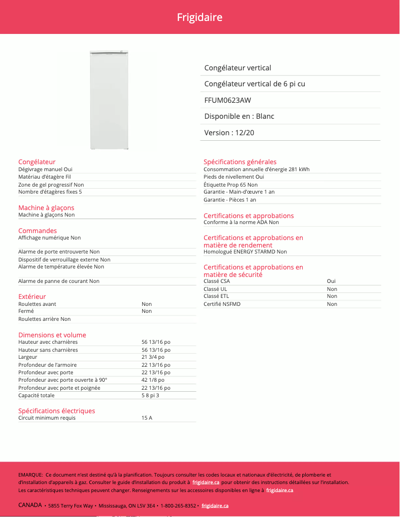 Image de la première page du manuel de l'appareil FFUM0623AW