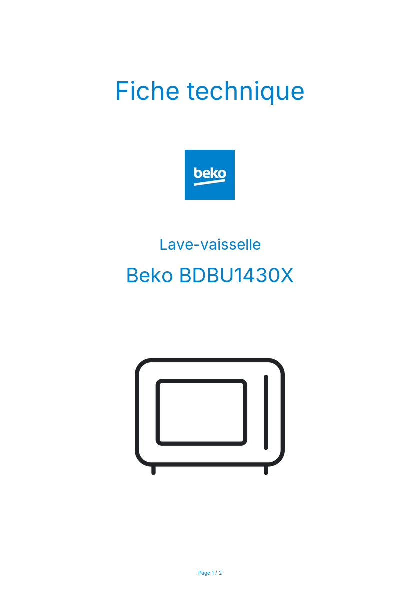 Page n°1 - Fiche technique Beko BDBU1430X