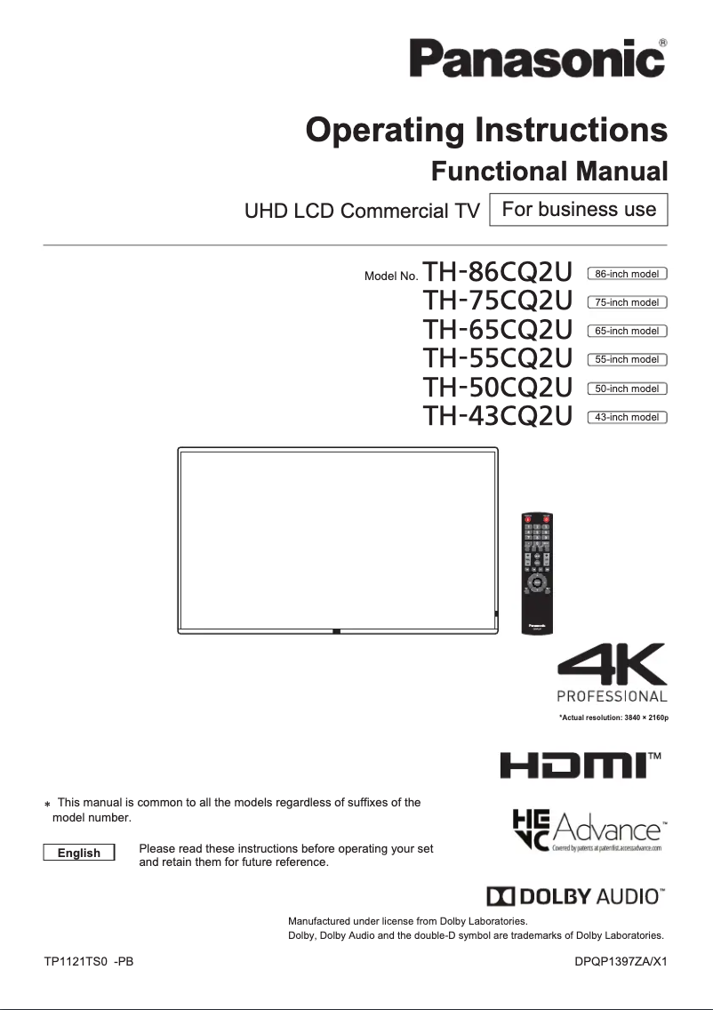 Page 1 de la notice Manuel utilisateur Panasonic TH-50CQE2U