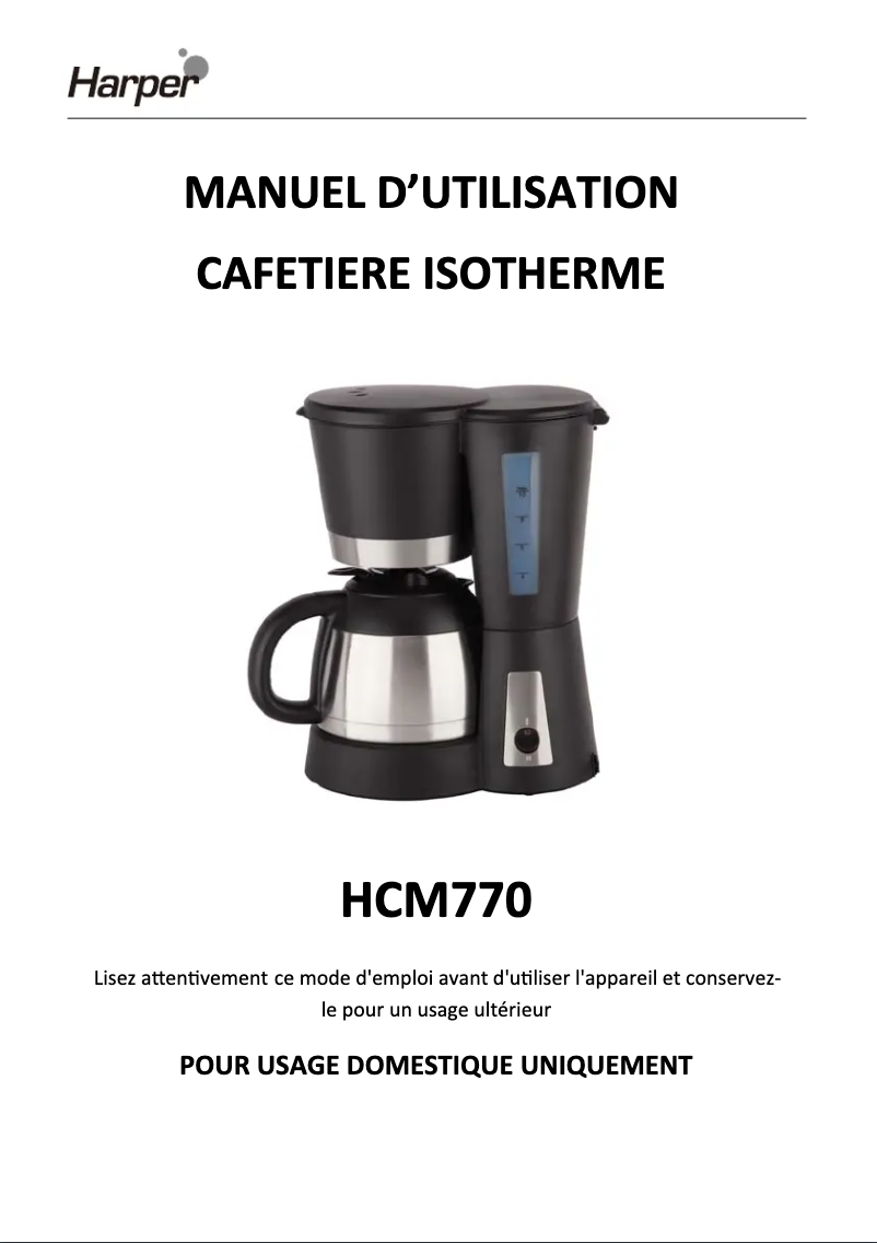 Page 1 de la notice Manuel utilisateur Harper HCM770