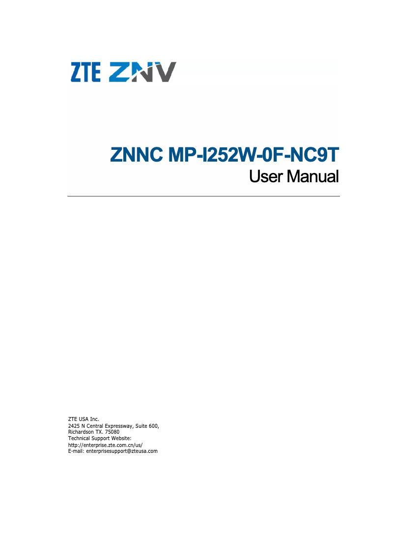 Page 1 de la notice Manuel utilisateur ZTE MP-I252W-0F-NC9T