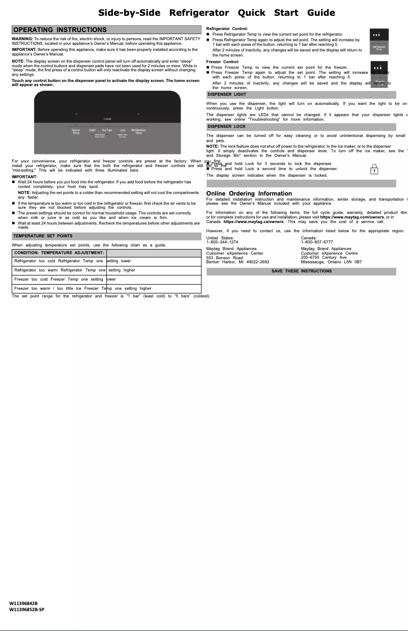 Page 1 de la notice Guide de démarrage rapide Maytag MRSF4036PW