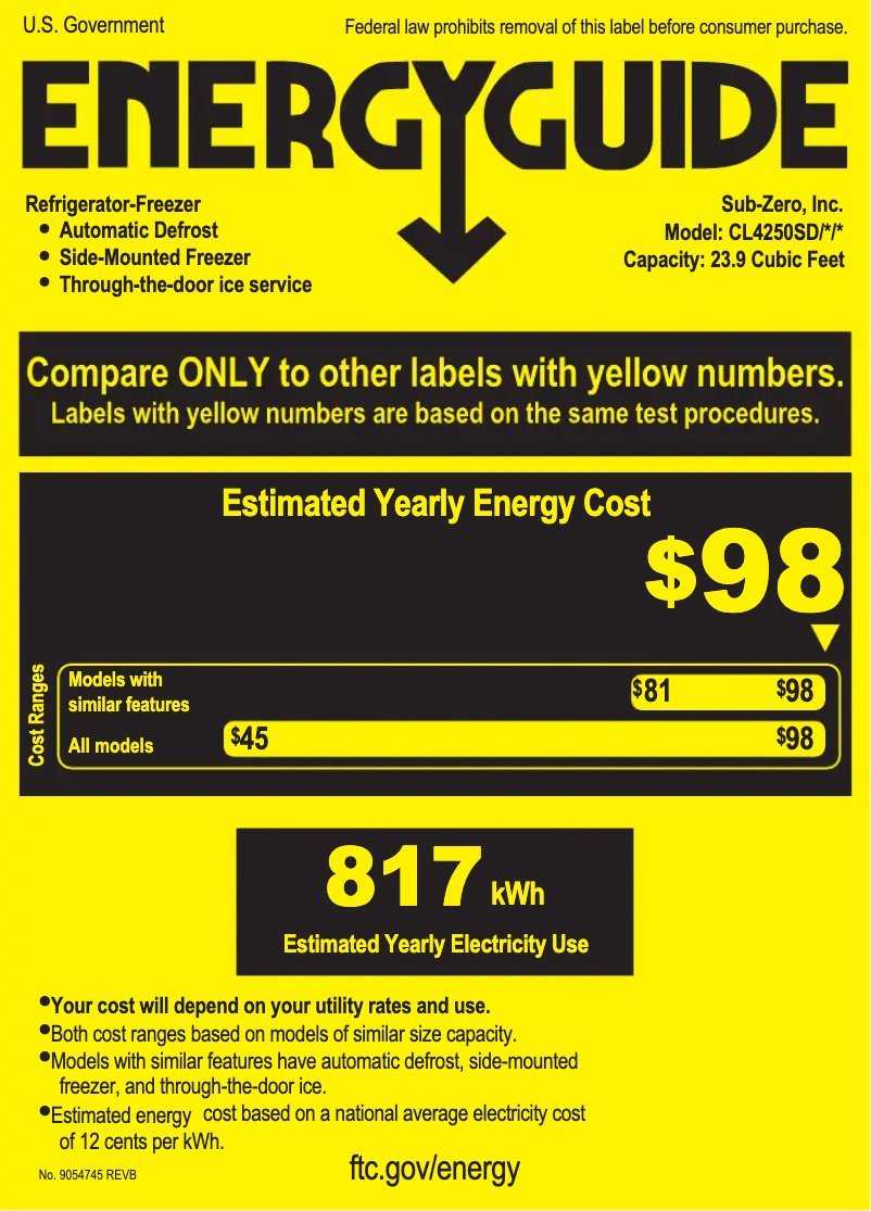 Page 1 de la notice Label énergétique Sub-Zero CL4250SO