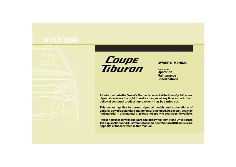 Página 1 del manual Manual de usuario Hyundai Coupe (2008)