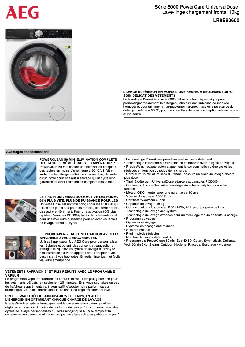 Page n°1 - Fiche technique AEG LR8E80600