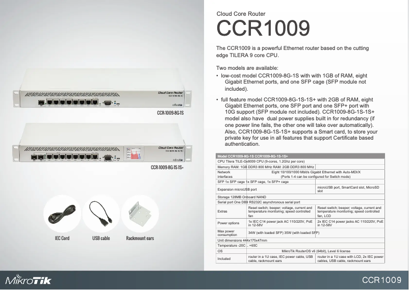 Page 1 de la notice Brochure Mikrotik CCR1009-8G-1S-1S+