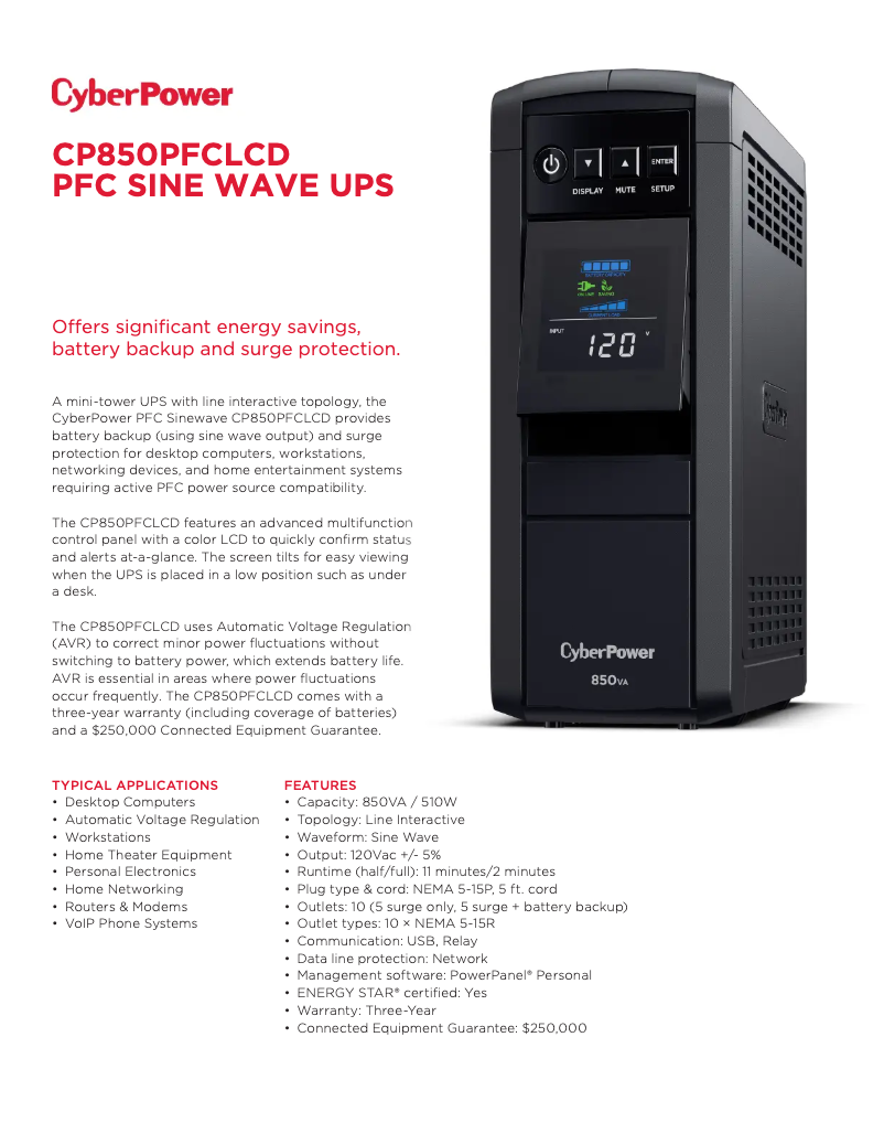 Image de la première page du manuel de l'appareil CP850PFCLCD