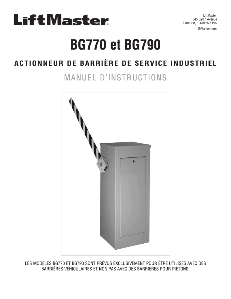 Page 1 de la notice Manuel utilisateur LiftMaster BG790