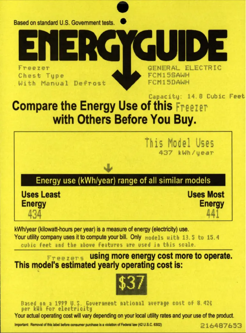 Page n°1 - Label énergétique GE FCM15DAWH