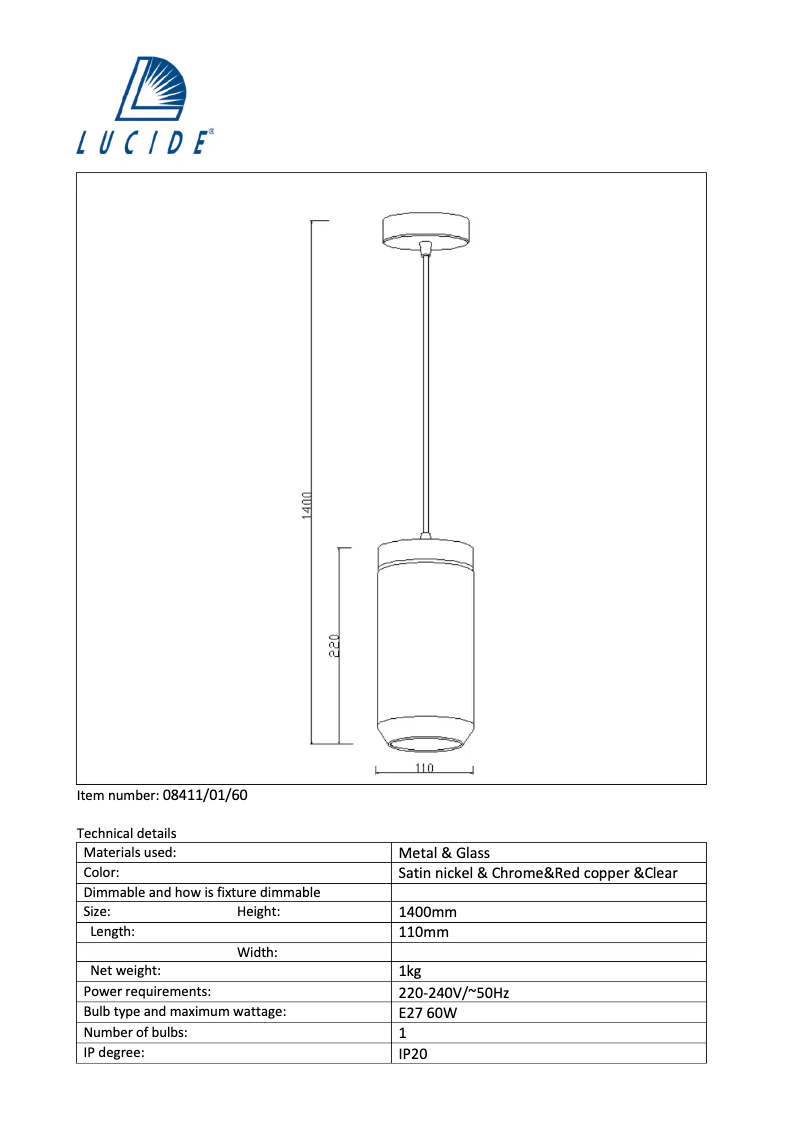 Page n°1 - Manuel utilisateur Lucide Epice 08411/01/60
