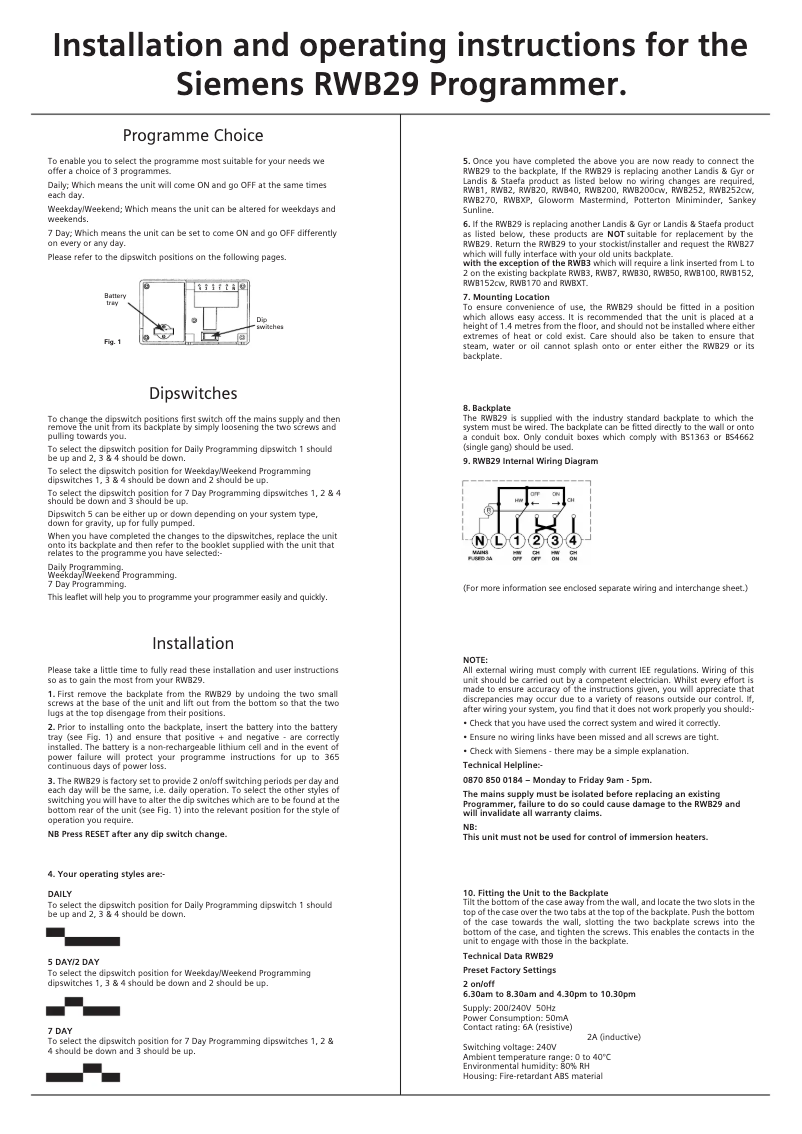 Page n°1 - Manuel utilisateur Siemens RWB29