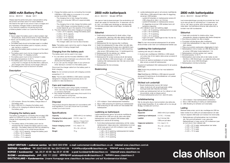 Page 1 de la notice Manuel utilisateur Clas Ohlson 9311