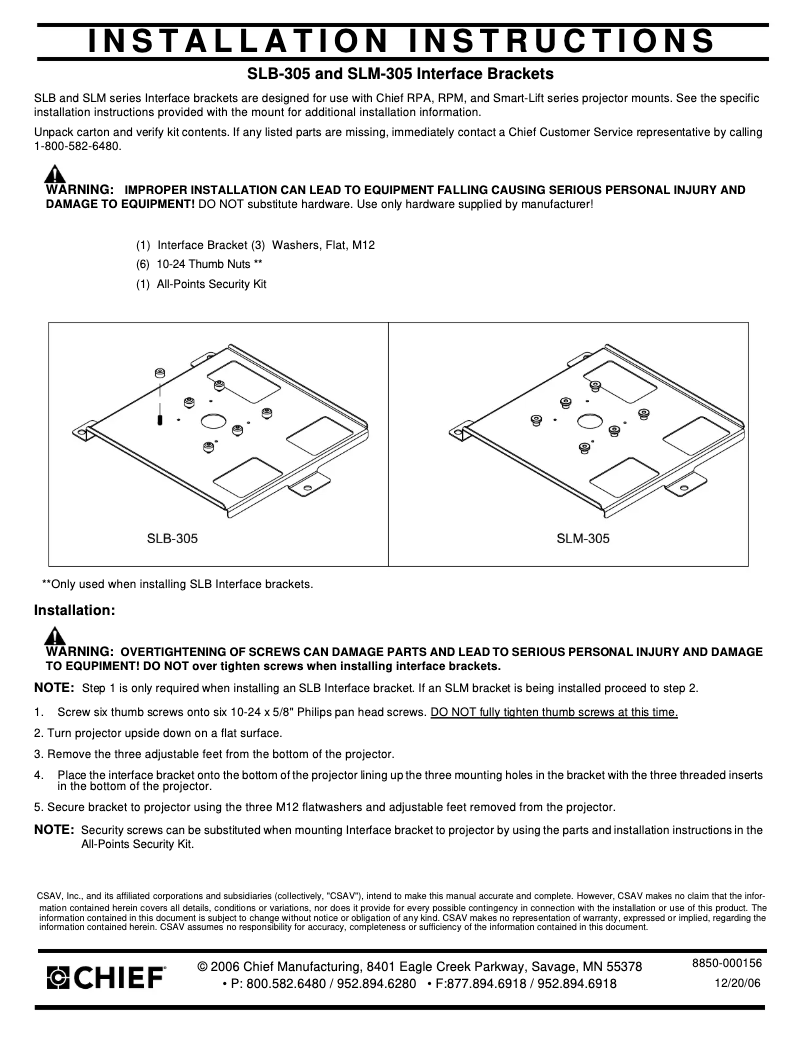 Page n°1 - Manuel utilisateur Chief SLM305