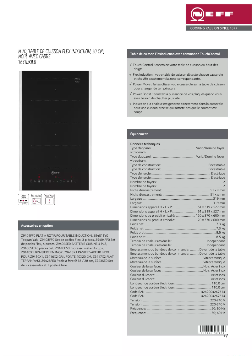 Page n°1 - Fiche technique Neff T63TDX1L0