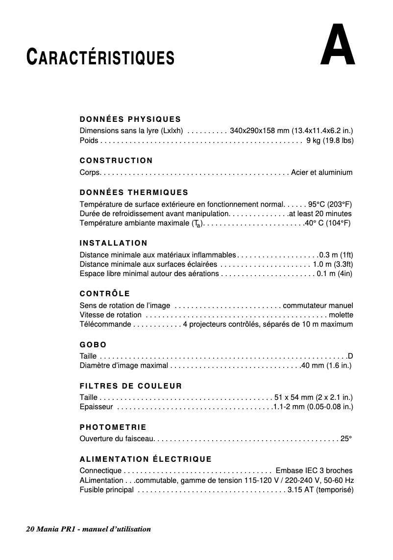 Page n°1 - Fiche technique Martin Mania PR1