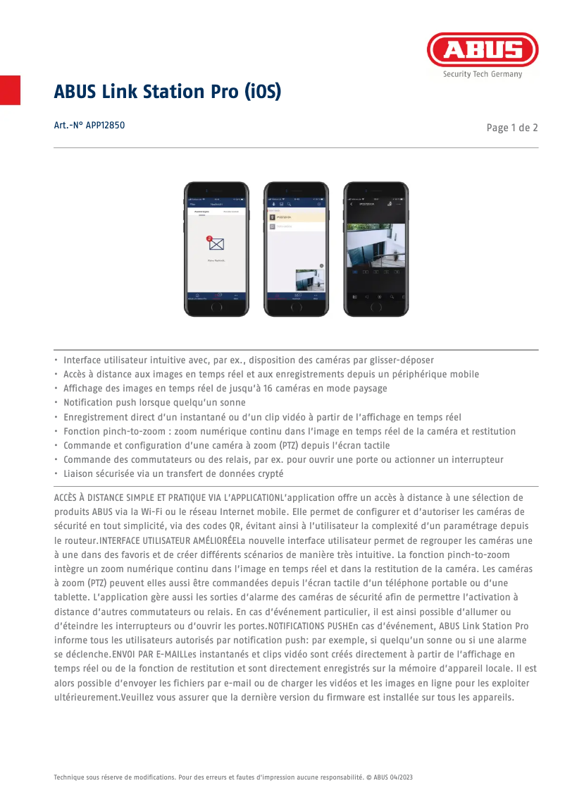 Page n°1 - Fiche technique Abus APP12850