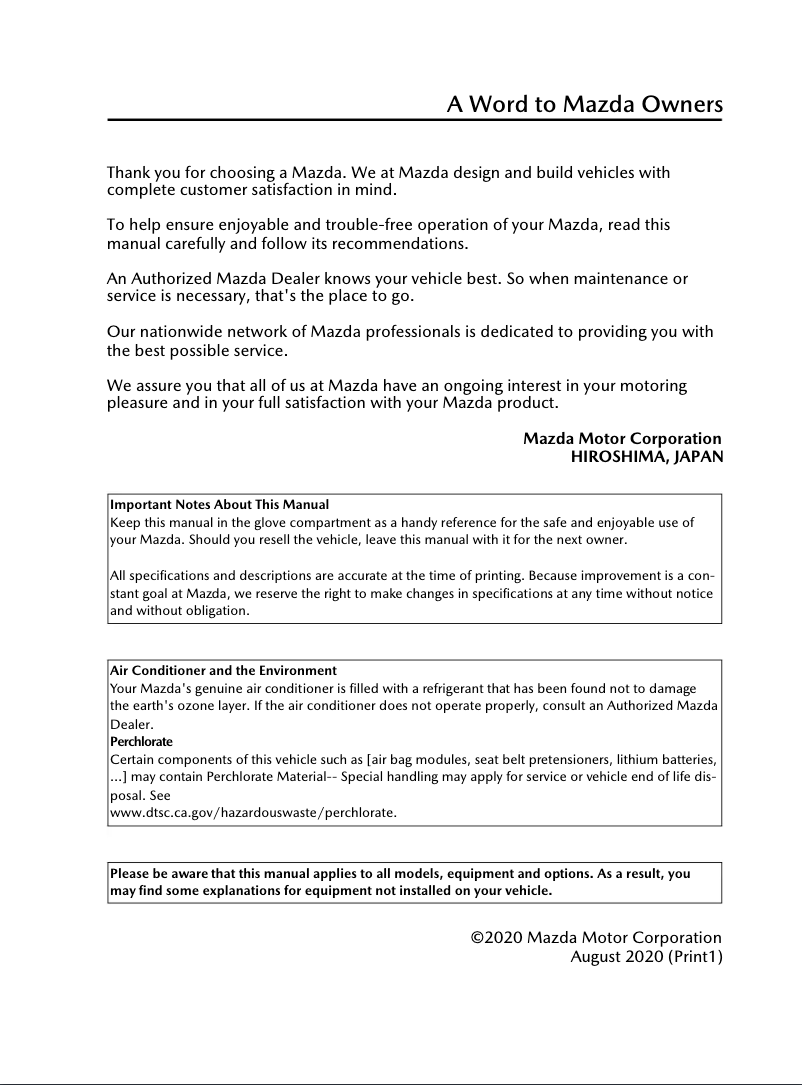 Page 1 de la notice Manuel utilisateur Mazda 3 Hatchback (2021)