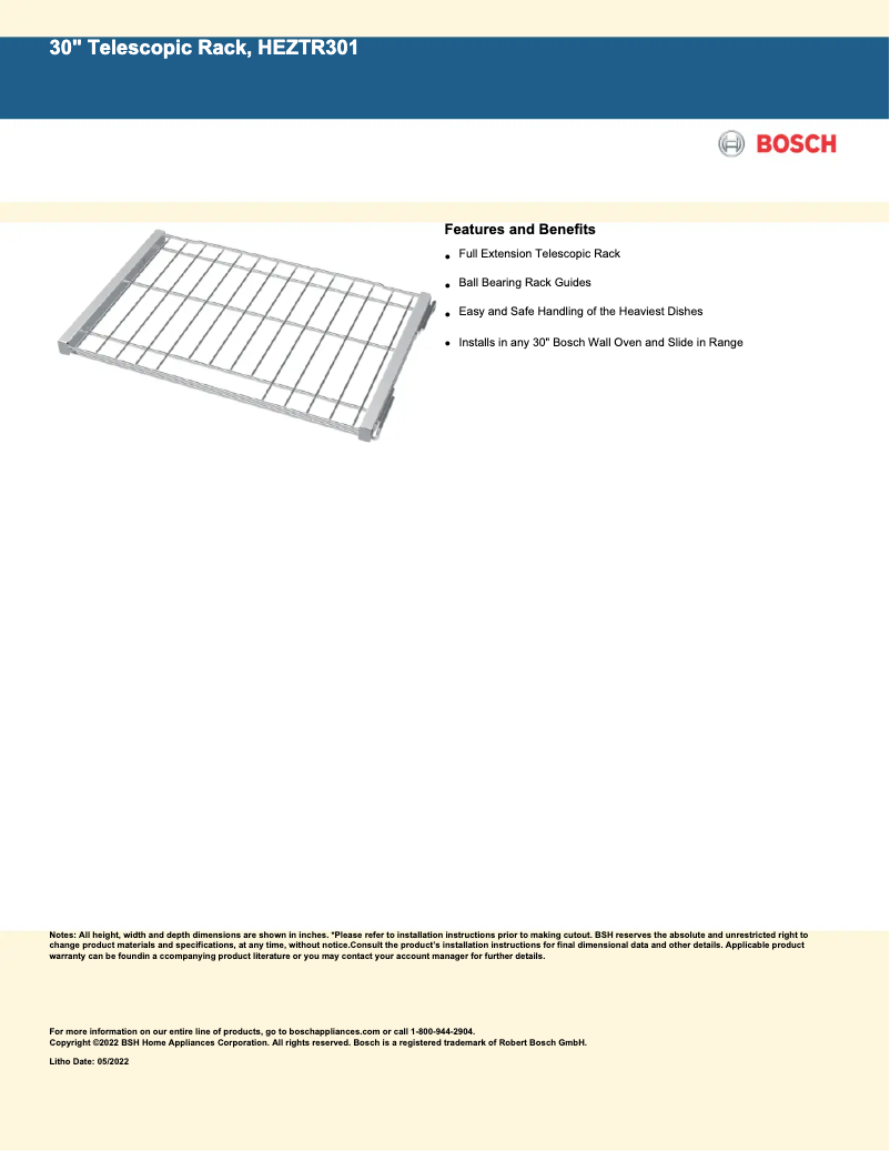 Page 1 de la notice Fiche technique Bosch HEZTR301