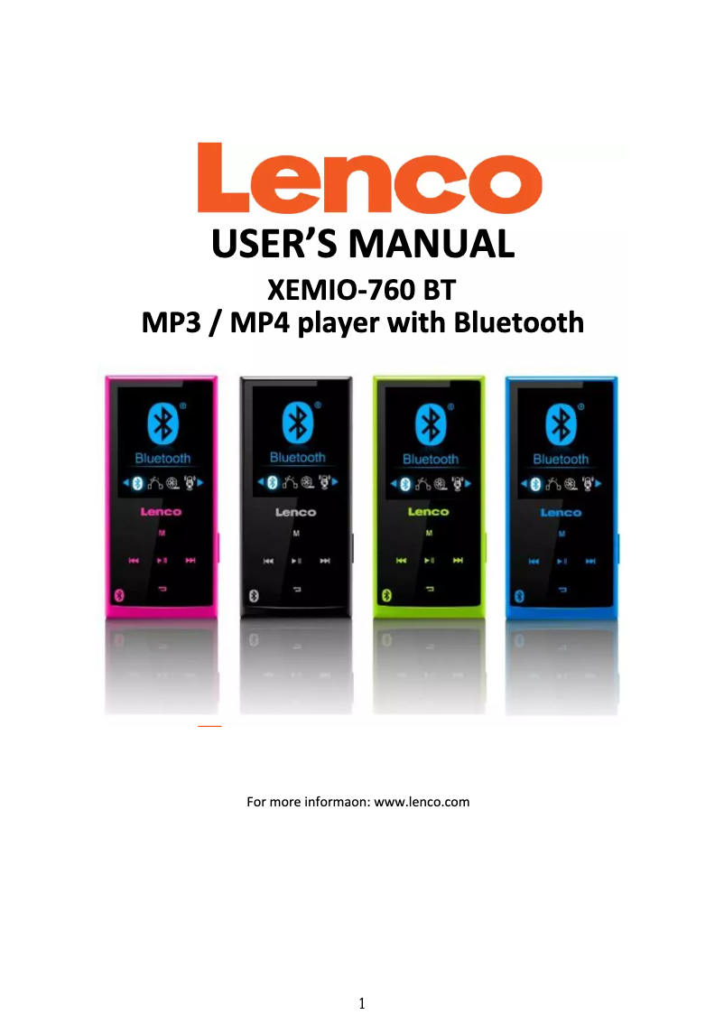 Page n°1 - Manuel utilisateur Lenco Xemio-760