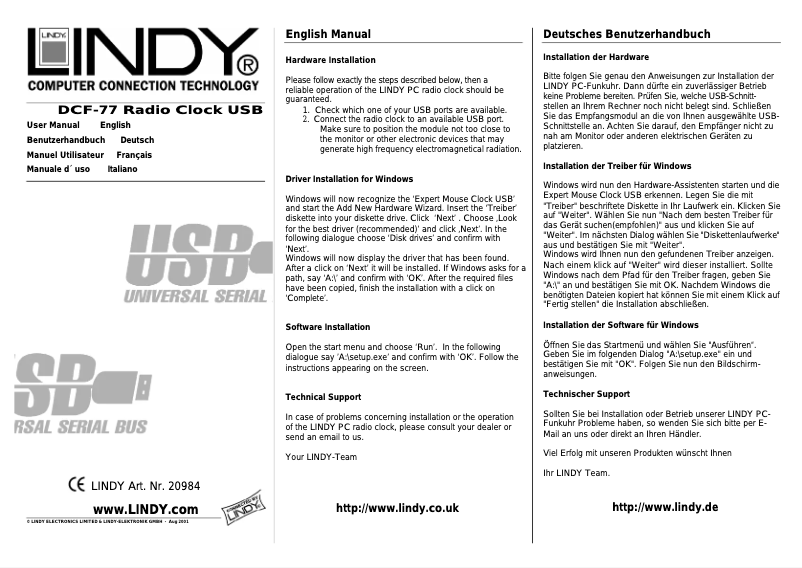 Page n°1 - Manuel utilisateur Lindy DCF-77
