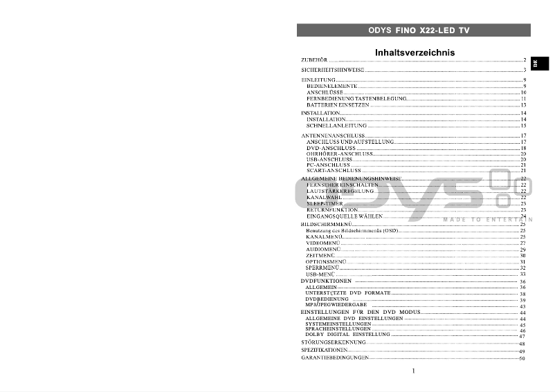 Page n°1 - Manuel utilisateur Odys Fino X22