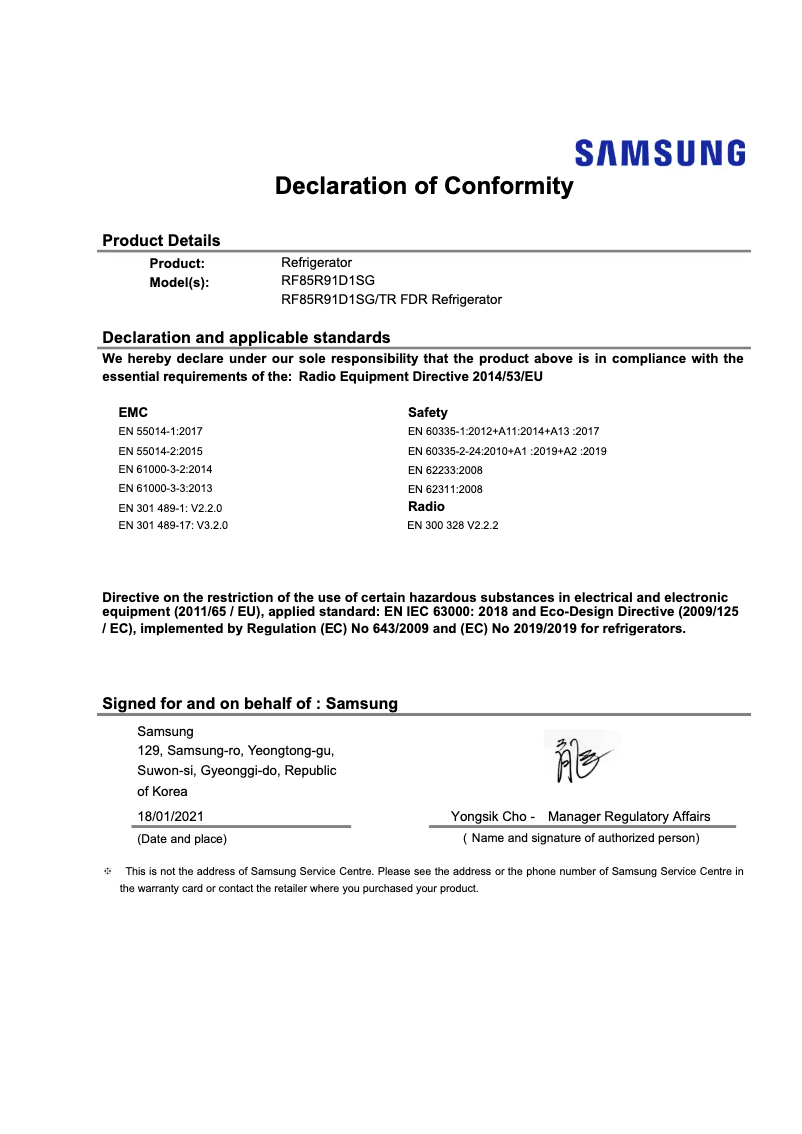 Image de la première page du manuel de l'appareil RF85R91D1SG