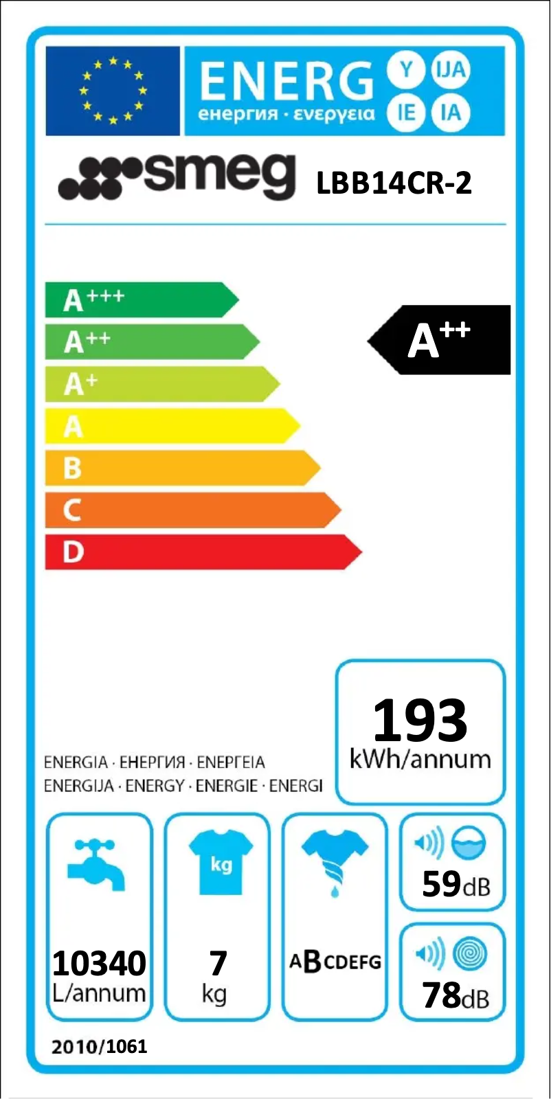 Page 1 de la notice Label énergétique Smeg LBB14CR-2