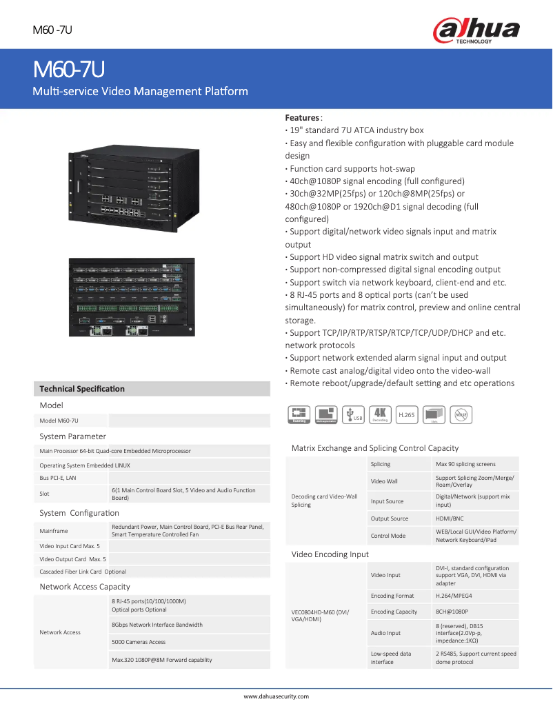 Page 1 de la notice Fiche technique Dahua Technology M60-7U