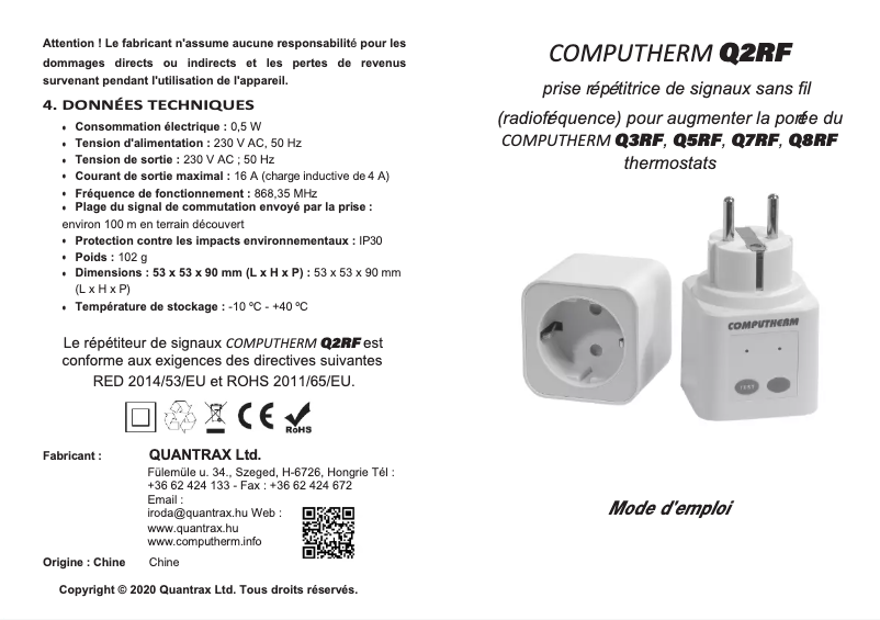 Page n°1 - Manuel utilisateur Computherm Q2RF
