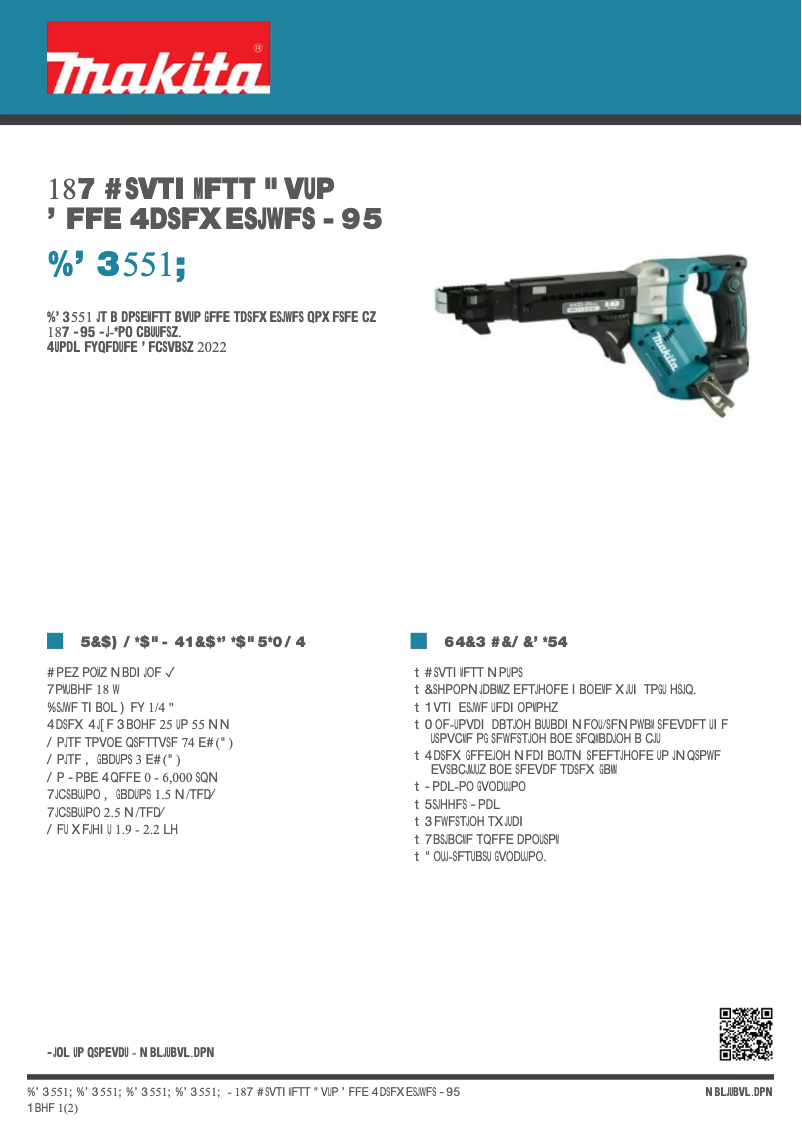 Page 1 de la notice Fiche technique Makita DFR551Z
