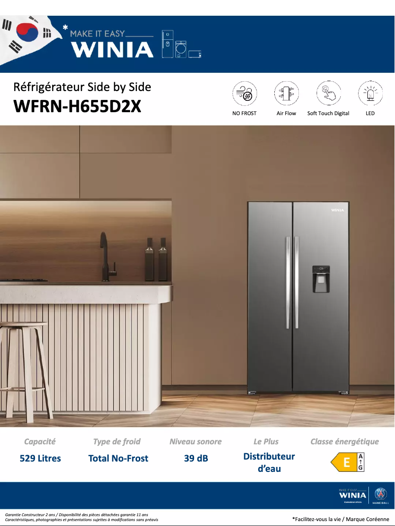 Page n°1 - Fiche technique Winia WFRN-H655D2X